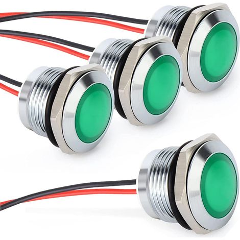 Lot de 4 Voyants LED Verts - Métal Chromé - Étanche IP65 - Signalisation 12-24V - Pour Panneaux Électriques - Trou 16mm (1/5)