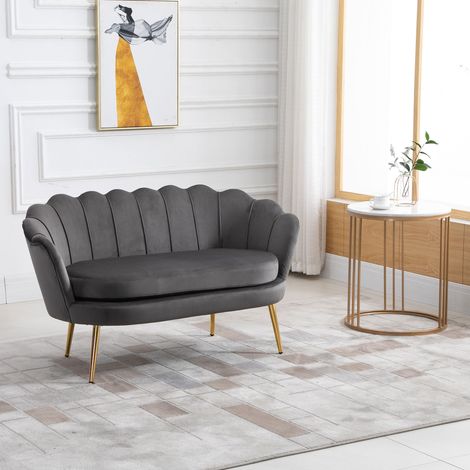 Divanetto 2 Posti in Tessuto Effetto Velluto con Braccioli, Divano Moderno con Seduta Imbottita per Camera da Letto e Soggiorno, 133x63x75cm, Grigio (1/5)