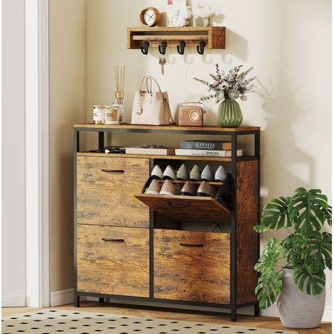 MEUBLIV Scarpiera 98x24x95 cm marrone rustico – 4 ante a ribalta, ripiano aperto (1/5)