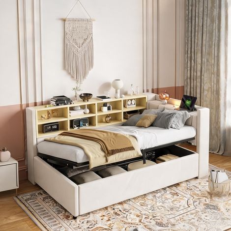 Cadre de lit beige en velours 214,5 x 100,5 x 81 cm (1/5)