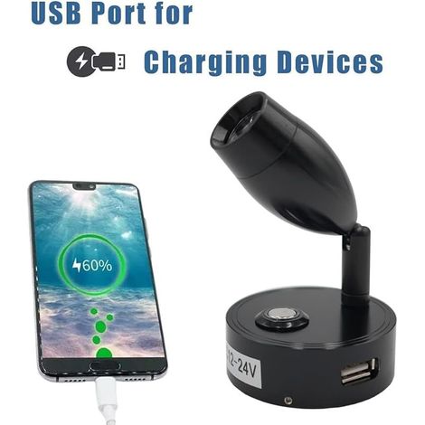 12V LED Liseuse pour RV, avec Port de Charge USB, tactiles à intensité Variable pour intérieur de Voiture, Camping-Car, Caravane, Bateau, Blanc Chaud (2 pièces) (1/4)