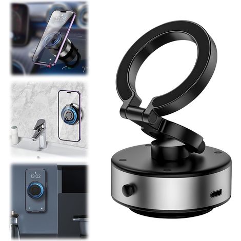 Supporto per telefono magnetico, supporto per auto ad adsorbimento per specchio in vetro sottovuoto, supporto universale a ventosa magnetica ruotabile a 720° per iPhone, Android e smartphone (1/5)