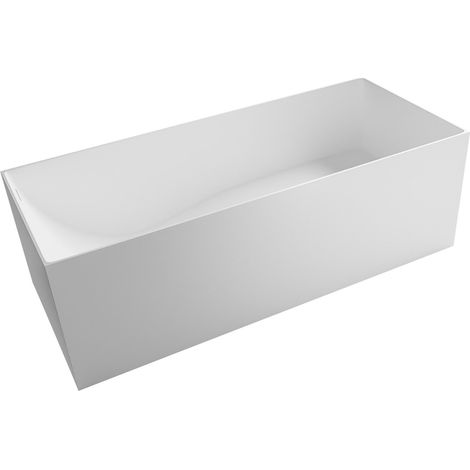 BERNSTEIN - Baignoire îlot Fonte minérale rectangulaire 170x72x55cm + bonde pop-up et trop plein - Blanc mat - LUNA (1/5)