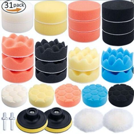 31Pcs Éponge De Polissage Auto Polisseuse Voiture Kit avec M14 Drill Kit d'Adaptateur + Disque de polissage + Brosse De Nettoyage pour RO/DA Double Action Polisseuse (1/5)