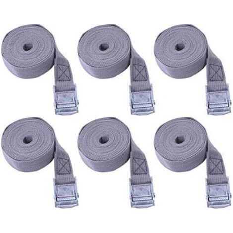 Ensemble de 6 sangles à cliquet, sangles d'arrimage, sangles à boucle, sangles de tension, sangles de déménagement pour le transport et le stockage de voitures, motos et vélos (25 mm 2 m, gris beige) (1/4)
