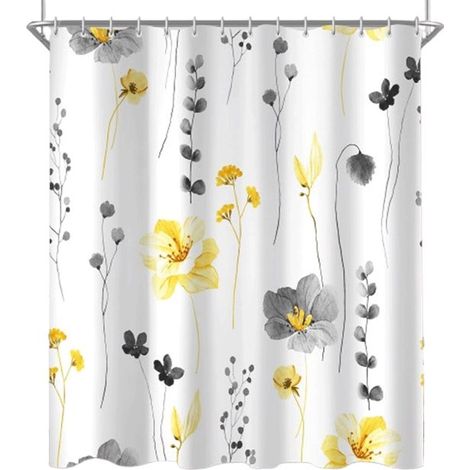 Cortina de ducha - Cortina de ducha antimoho - Antibacteriana - Cortina de baño - Estampado floral gris - Lavable - Con 12 anillas - Para baño y bañera - 180 (1/5)