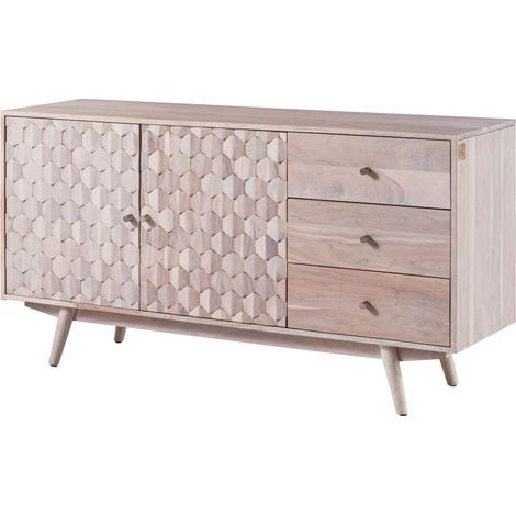 credenza in legno di Acacia 145x42x75 bianco laccato MOSAYK 206