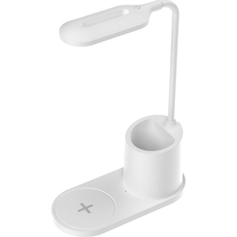 Lampe de bureau LED pour bureau à domicile avec porte-stylo et chargeur sans fil. Lampe de table LED à 3 modes d'intensité variable avec col de cygne flexible. (1/5)