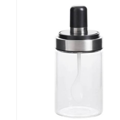 Pot À Épices En Verre Borosilicate Avec Cuillère Intégrée - Bocal Assaisonnement Étanche 250ml - Pour Cuisine Et Table (1/2)