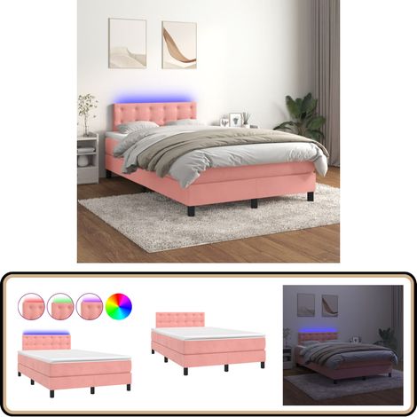 Boxspringbett Rosa Boxspringbett mit Matratze & LED Rosa 120x200 cm Samt - Boxspringbett ...