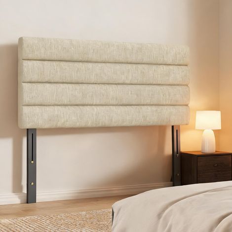 Tête de lit beige en lino métal 140 x 10 x 126 cm (1/5)