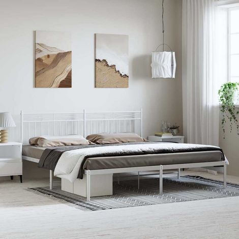 Bettgestell mit Kopfteil Metall Weiß 193x203 cm