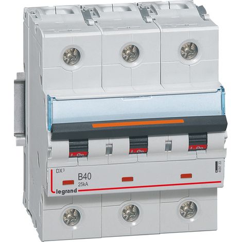 Disjoncteur DX³ 25kA arrivée haute et départ bas à vis 3 Pôles 400V 40A courbe B 4,5 modules LEGRAND 409733 (1/2)
