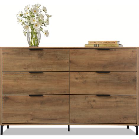Commode/buffet à six tiroirs, 120 x 40 x 76 cm, chêne foncé, convient aux chambres et à tous les salons. (1/5)