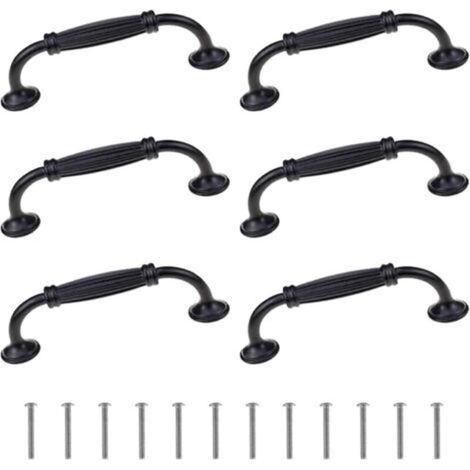 Lot de 6 poignées de porte d'armoire européenne, longues en forme d'arc, poignées de tiroir, d'armoire - En alliage d'aluminium - Pour armoires de cuisine, penderie - Noir (1/5)