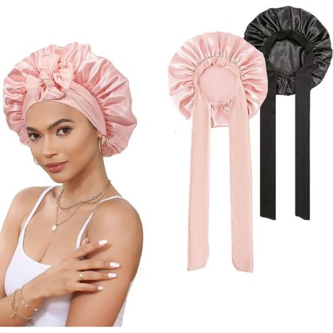 Bonnet de Nuit en Soie et Satin, Lot de 2 Élastique pour Le Soin des Cheveux