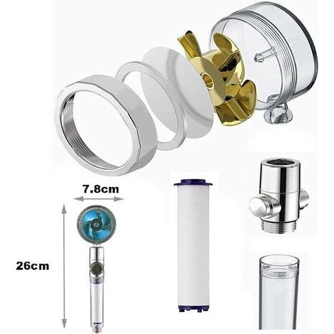Anti-limescale shower head, high-pressure propeller shower head, 360° swivel, with 6 filters (1/3)