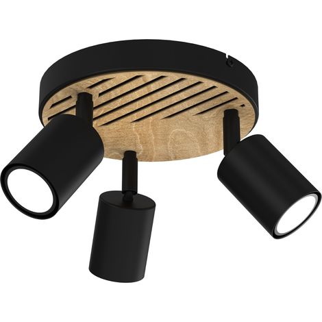 Faretto soffitto triplo nero/legno GU10 orientabile Terra Luminex