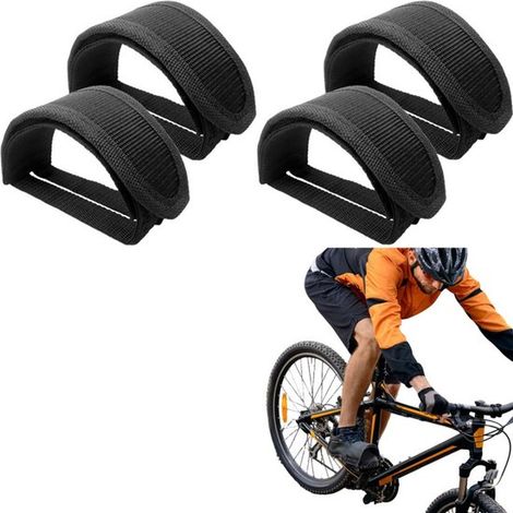 2 paires de sangles de pédales de vélo, sangles de jambes de vélo, sangles de pieds de vélo, réglables, résistantes à l'usure, noires, pour fixer les pédales de vélo (1/5)