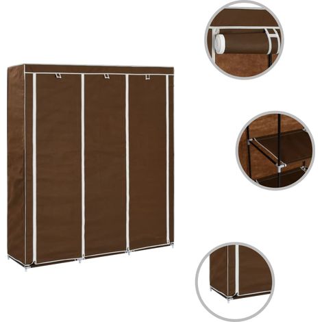 Armoire Meuble de rangement,Armoire avec compartiments et barres Marron 150x45x175 cm Tissu -15666 (1/5)