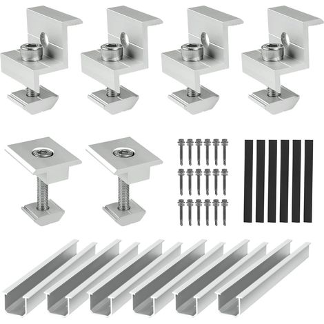 Kit de montage de panneaux solaires, support de montage de panneaux solaires, 6 rails en aluminium et 6 colliers pour kit de montage PV de 30 mm et 35 mm de hauteur (1/5)