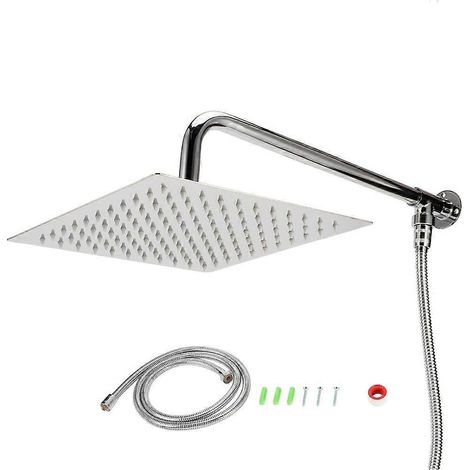 Pommeau de douche mural G1/2 25 cm en acier inoxydable, effet pluie, accessoires de salle de bain, ensemble de pommeau de douche (1/5)