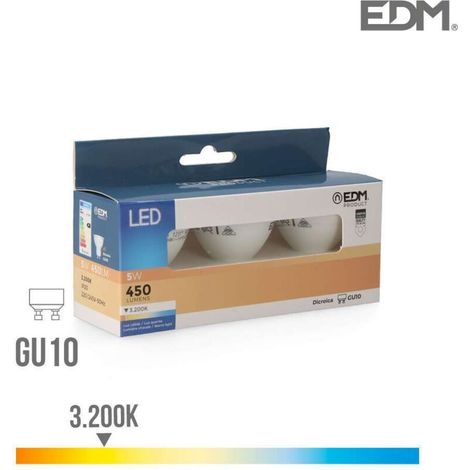 Kit de 3 Ampoules LED Dichroïque GU10 5W 450lm 3200K Lumière Chaude Ø5x5,5cm