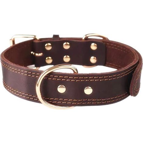 Genuine Leather Dog Collar/Adjustable Durable Genuine Leather Collars for Small X-Small Medium Large X-Large Dogs (XL: Width 1.4", Neck 20-27" (46-64cm), Brown/Non-Personalized) (1/4)