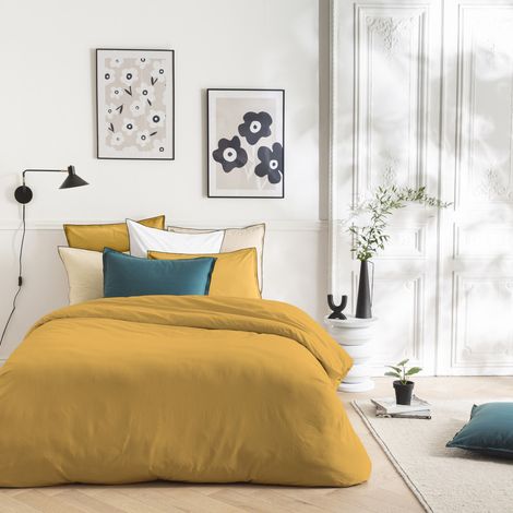 Parure de lit unie en coton finition bourdon 240x220cm (1/3)
