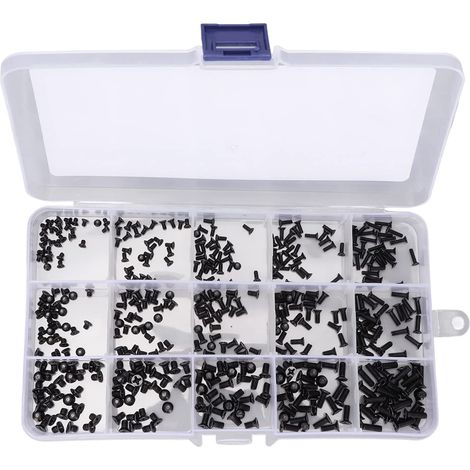 450 tornillos combinados KM de cabeza avellanada, tornillos negros, tornillos KM negros, 15 especificaciones, combinación, caja de tornillos (1/5)