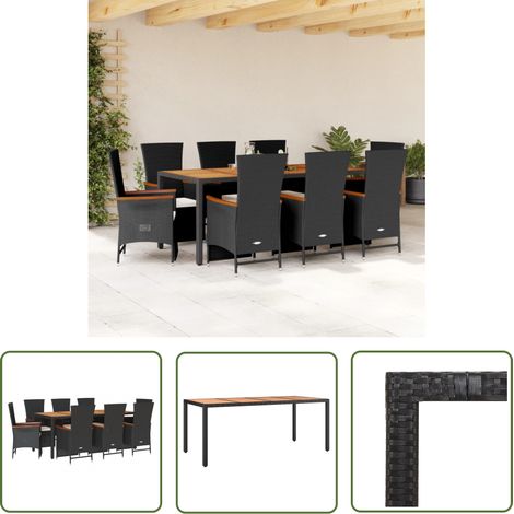 The Living Store 9-tlg. Garten-Essgruppe mit Kissen Schwarz Poly Rattan - Gartenmöbel - Essgruppe - Rattan Möbel - Outdoor Möbel - Terrassenmöbel (1/5)