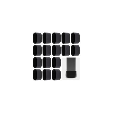 Juego de 16 tapas ovaladas para patas de silla - Protectores de suelo - Plástico - Para tubos ovalados - Patas de silla - 40 x 20 mm - Negro