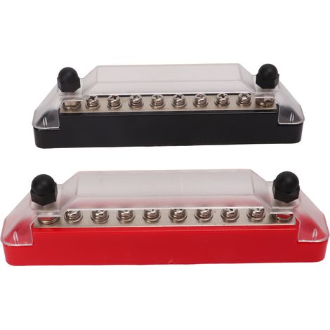 1 paire de blocs de distribution électrique à 10 bornes 48 V 150 A avec goujons M6 et vis M4 pour voiture ou bateau. Comprend 2 goujons M6 et 8 vis M4. (1/5)