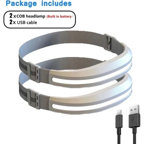 (Blanc, lot de 2) Lampe frontale COB portable et puissante - Rechargeable par USB - Projecteur pour le camping et la pêche en extérieur (1/3)