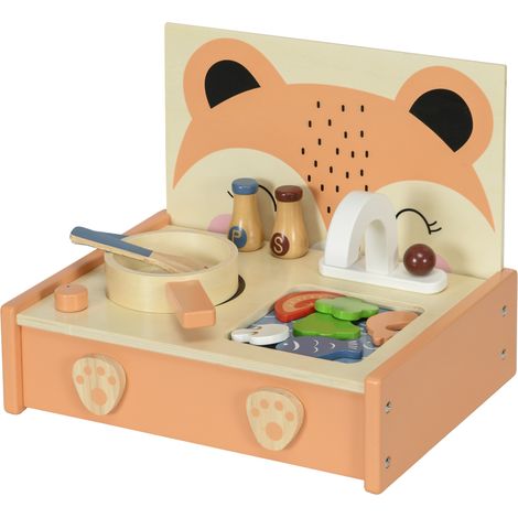 Mini-cuisine en bois jouet enfant 12 accessoires poêle spatule condiments fruits légumes - pour 3-5 ans (1/5)