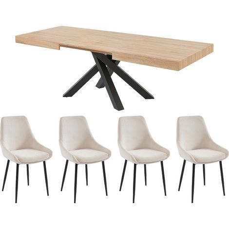 Set tavolo CATONAV + 4 sedie MASURIE Naturale e Panna