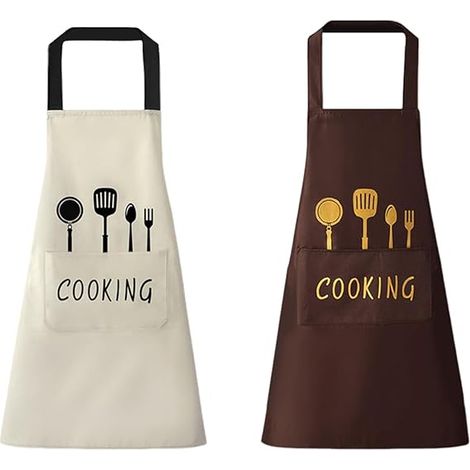 2 Pièces Tablier De Cuisine Tablier De Cuisine Pour Femme Homme Adulte Imperméable à l'Huile Avec Poches Pour La Maison,Le Jardinage,La Restauration (1/5)