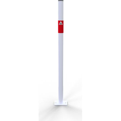 Schake Absperrpfosten aus Stahlrohr verzinkt Ø42x2,5mm weiß mit rot reflektierenden Leuchtstreifen und Kunststoffkappe 900mm Überflur für Dübelbefestigung ohne Öse