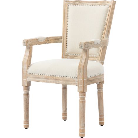 Chaise de salle à manger, chaise de cuisine, décoration cloutée, style rustique français, bois d'hévéa, blanc crème, 54,5 x 59 x 96 cm (1/5)