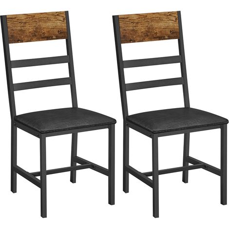 Set di 2 sedie da pranzo imbottite ergonomiche con struttura in acciaio stile industriale per soggiorno cucina marrone rustico e nero 120004980