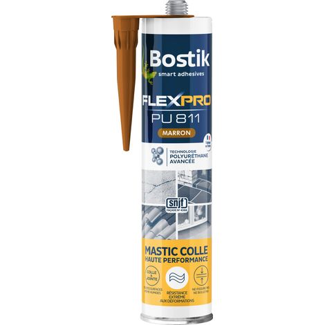 Bostik Mastic Colle Flexpro PU811 – Colle et Jointe Tous Matériaux – Multi-Usages – Intérieur/Extérieur et Milieux Humides – Formule Polyuréthane Haute Performance – Couleur : Marron – 300 ml