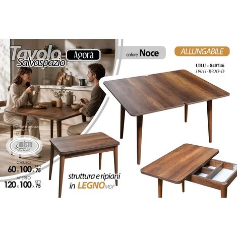 Mesa extensible 120x100x75 color nogal