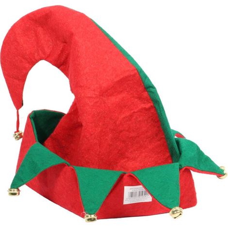 Cappello da folletto in feltro verde e rosso con campanellini, 33x29 cm (1/3)