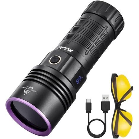 SV117 70W Lampe Torche UV LED 365nm Puissante USB C Rechargeable Lumiere Noire Affichage Numérique pour Resine, Pêche, Scorpion, Minéraux, Ambre avec Lunettes de Protection UV, Batterie (1/5)