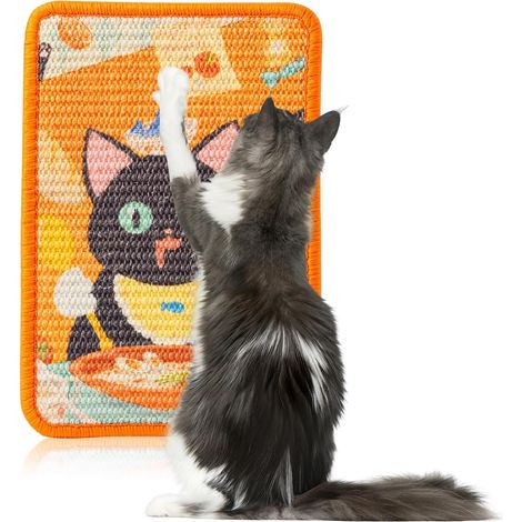 Scratching Board for Cats with Fastening, 32 x 22 cm, Cat Scratching Mat, Black Cat Gourmet Decoration, Stylish, Small Size, Space-Saving, Small Flats on Doors, Sofa, Floors, Protects Furniture (1/5)