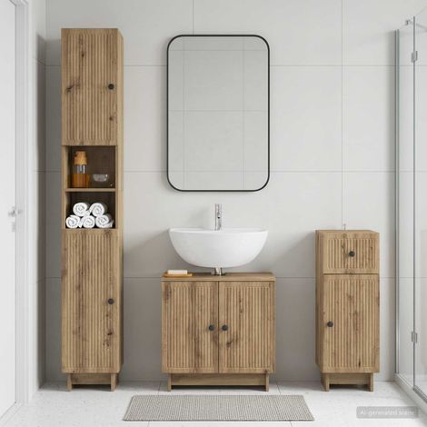 vidaXL 3 Piece Bathroom Cabinet Set EDE Artisan Oak Engineered Wood (1/5)