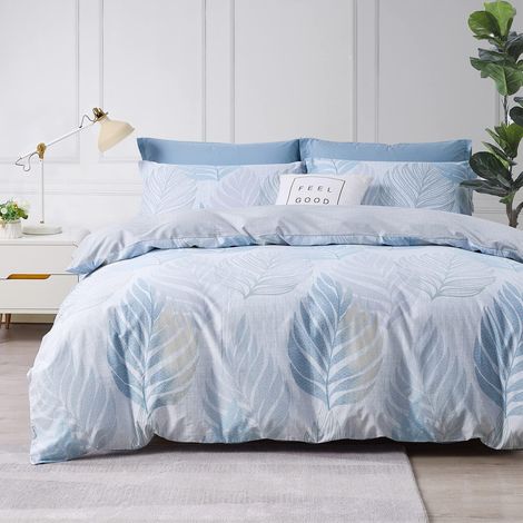 Bettwäsche-Set 200x200 cm Baumwolle Blau Blätter mit Reißverschluss Oeko-Tex