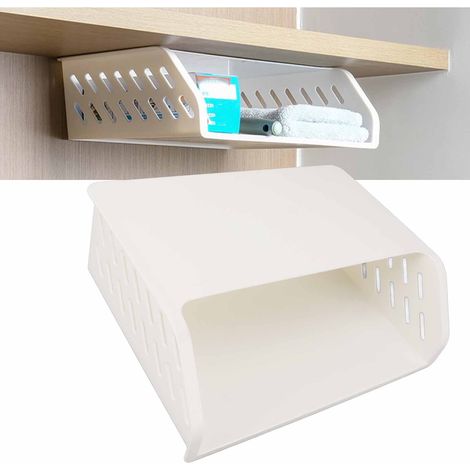 32,3 cm große Hängeaufbewahrungsbox für unter die Arbeitsplatte, selbstklebender Kunststoff-Organizer mit abgeschrägten Kanten für Küche und Bad (1/5)