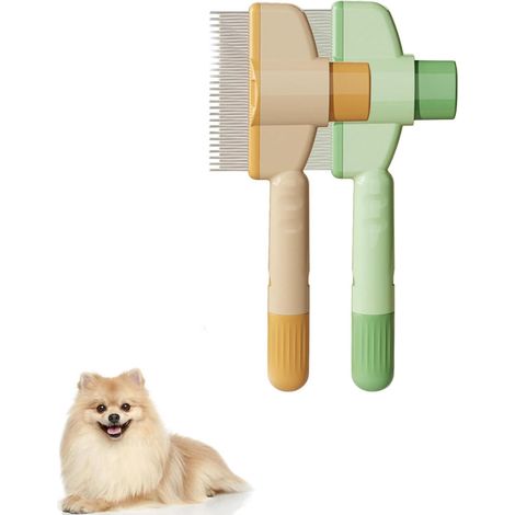 Selbstreinigender Flohkamm für Haustiere, selbstreinigender Katzenkamm, Haarbürste, Flohkamm, Kamm zur Entfernung von Tierhaaren, Flohkamm, Fellpflegebürste (green1pcs+yellow1pcs) (1/5)