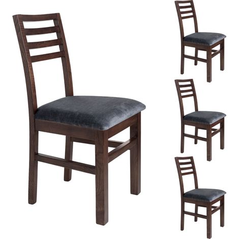Lot de 4 chaises en hêtre chêne foncé assise tissu gris - LOUISE